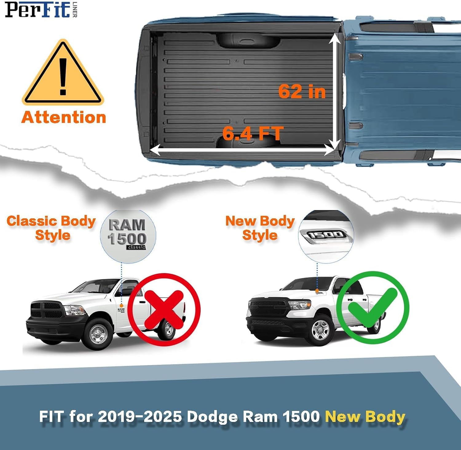 Perfit Liner Soft Roll Up 6.4 FT (76") Truck Bed Tonneau Cover for 2019-2026 Ram 1500 New Body Style (NOT for Classic) Without Rambox