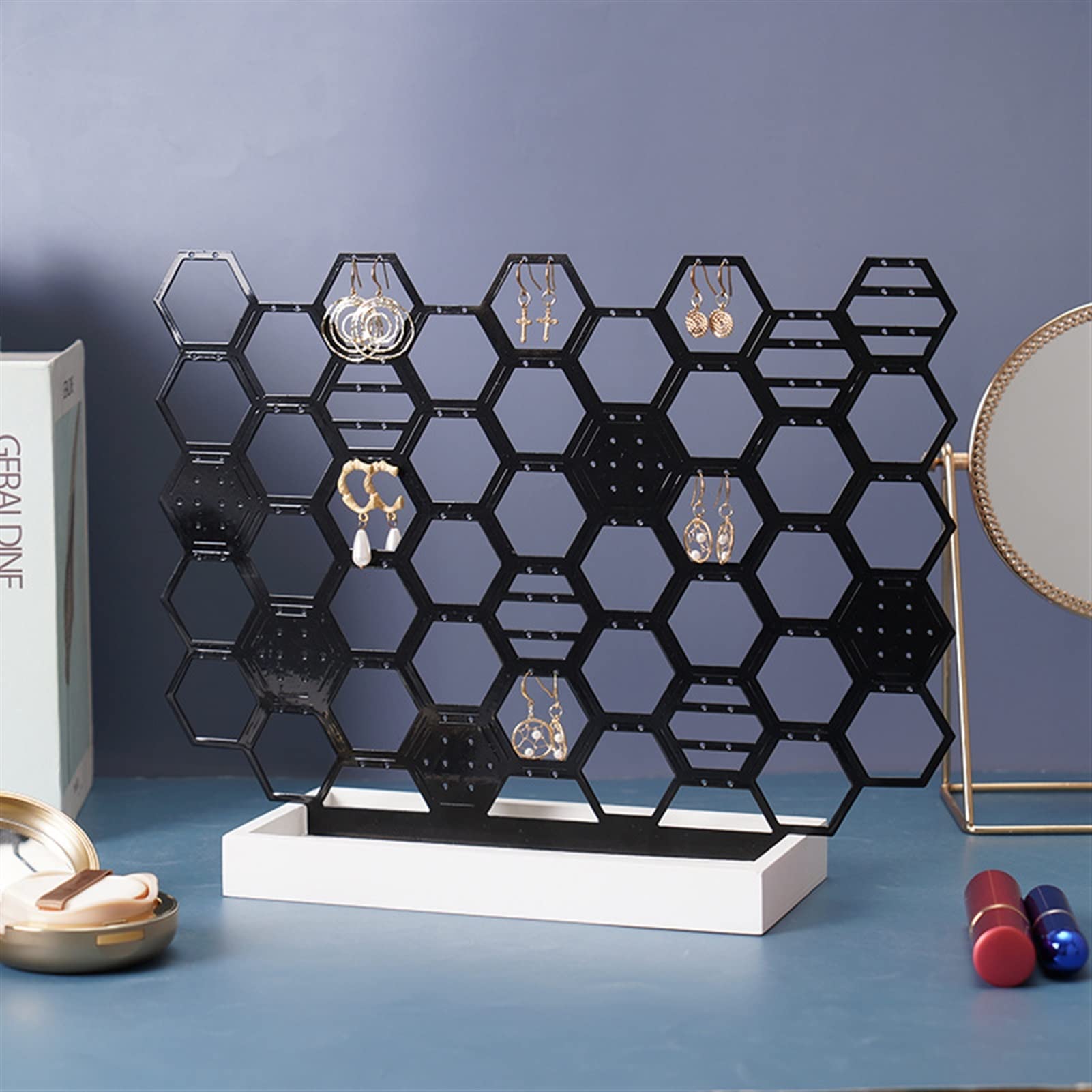 Schmuckständer, Ohrringhalter, Organizer, Wabenform, Desktop-Ohrring-Organizer, Schmuckständer, Bienenstock-Schmuckständer für Ohrstecker, Schmuck-Organizer-Halter (Farbe: Schwarz)