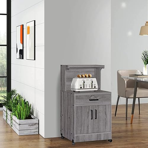 Miniatura 9 de Better Home Products Shelby Kitchen - Carrito de madera para microondas en color gris