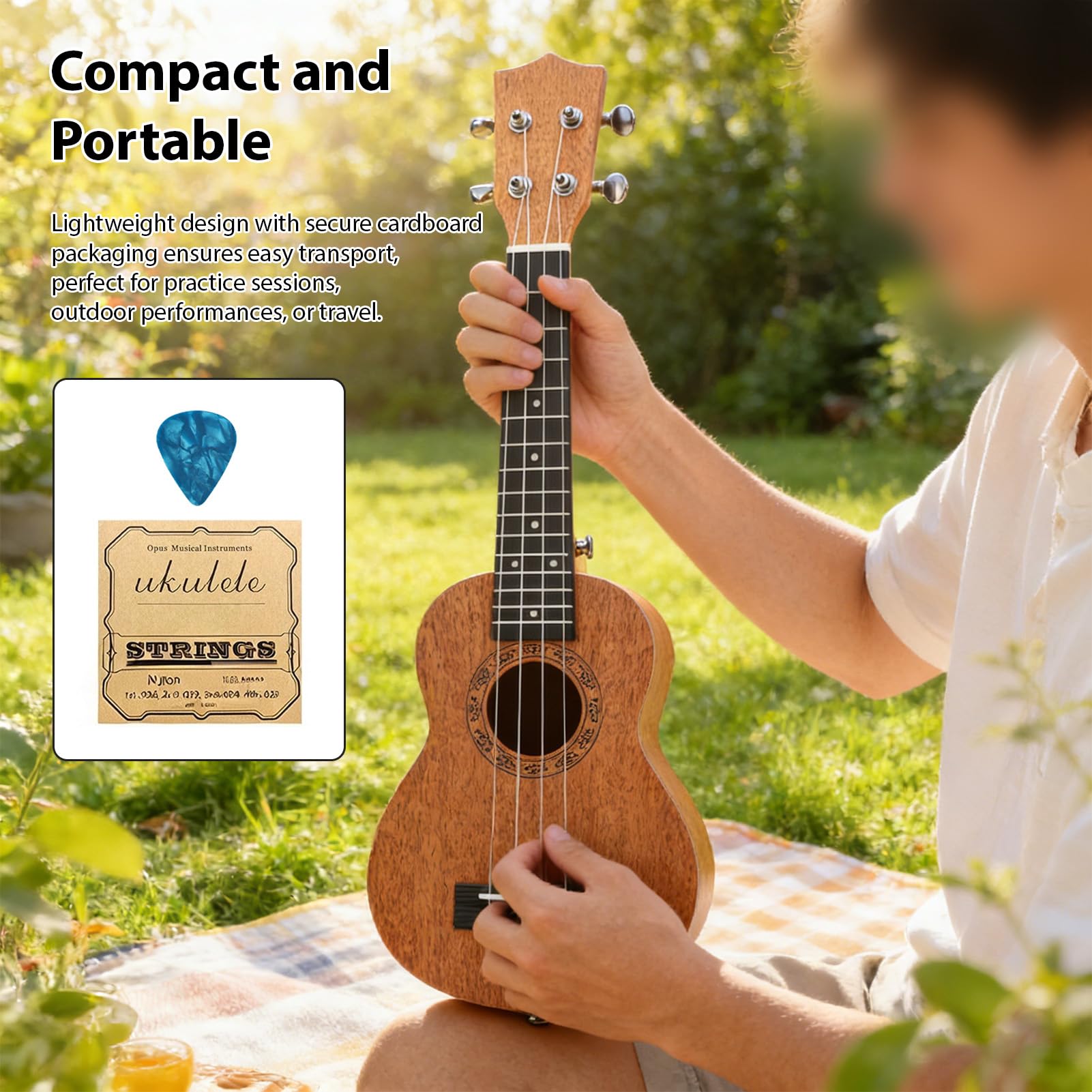 Dilwe Ukulele, Kit per Principianti in Legno di Pesca da 21 Pollici con Tracolla per Accordatore, Borsa per Plettri, Ukulele a 4 Corde per Adulti e Bambini