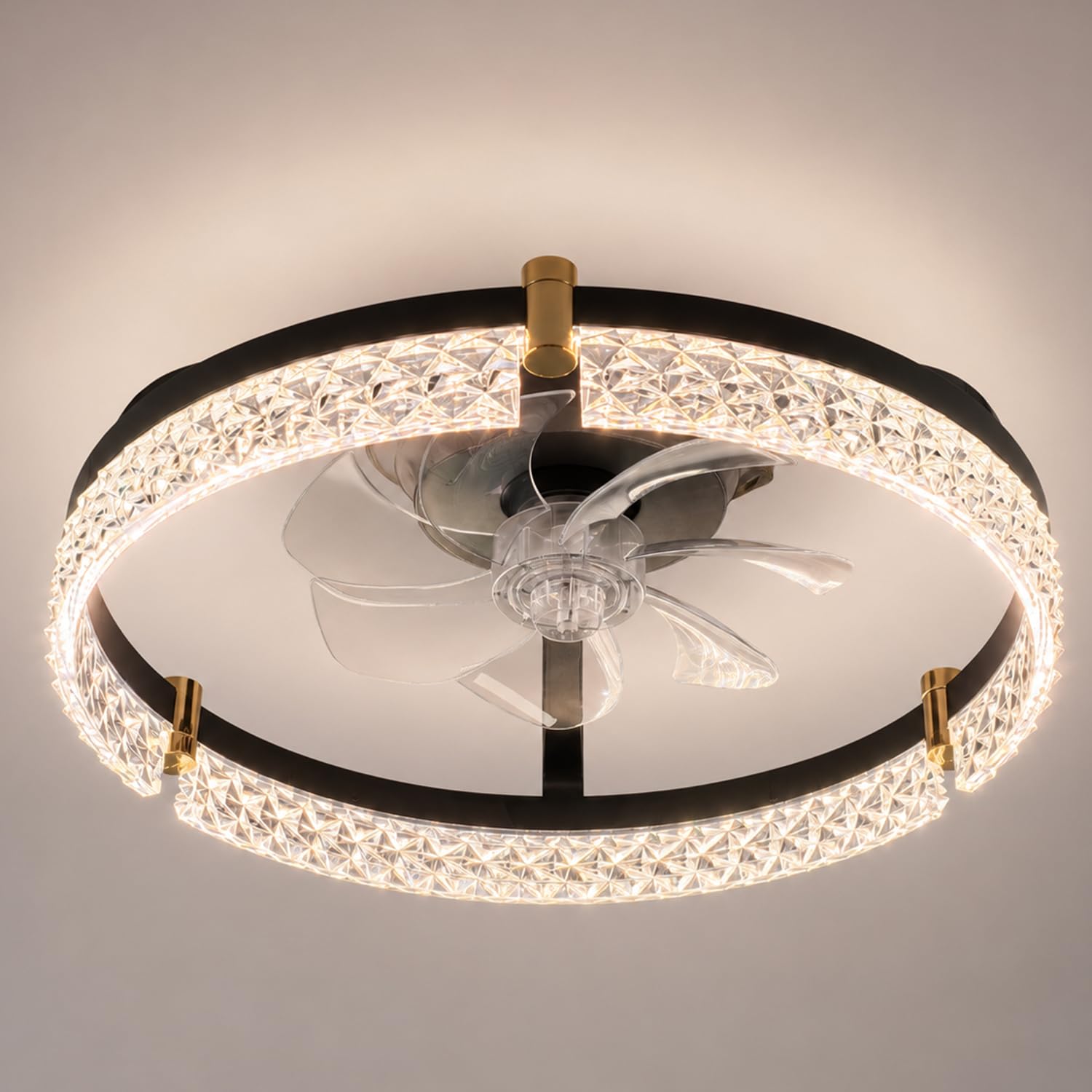 Airwit 50cm Deckenventilator mit Beleuchtung, Lampe mit Ventilator in Glasoptik, Deckenlampe mit Ventilator leise dimmbar, 3000K-6000K stufenlos, 6 Windstufen, Timer 1/2/4H, App Fernbedienung, Schwarz