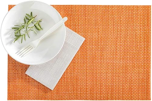 Restaurantware Amalfi Basketweave Papaya - Mantel individual tejido de vinilo  16 x 12 pulgadas  caja de 6 unidades