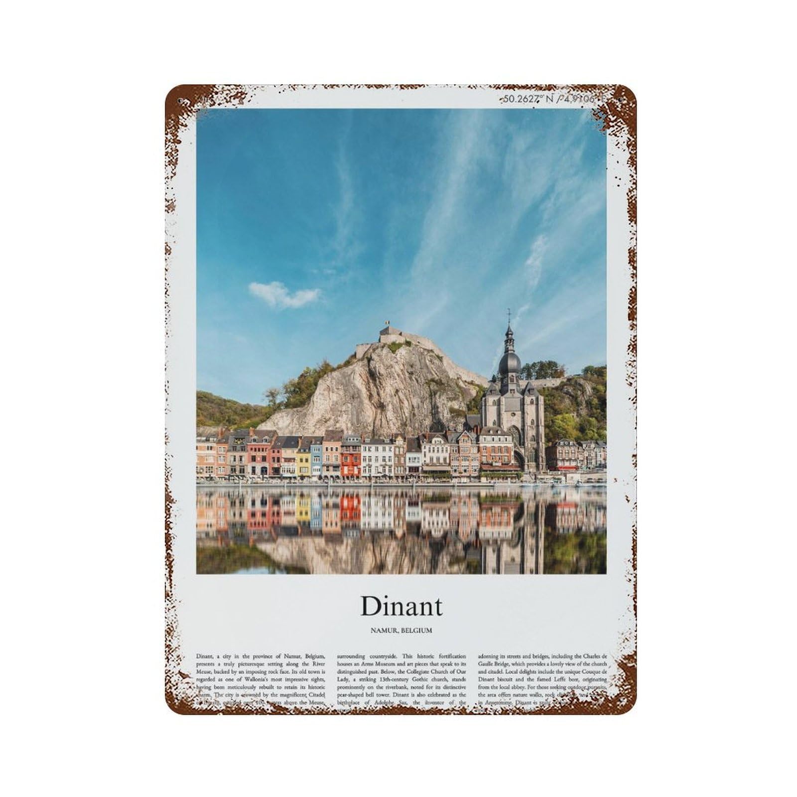 xiaoxiaoshen Dinant Namur, Belgium City Scenery Wall Decor Art Metal Tin Poster Modern Home Decor Art Home Bar Shop Decorations Vintage Sign 40x30cm