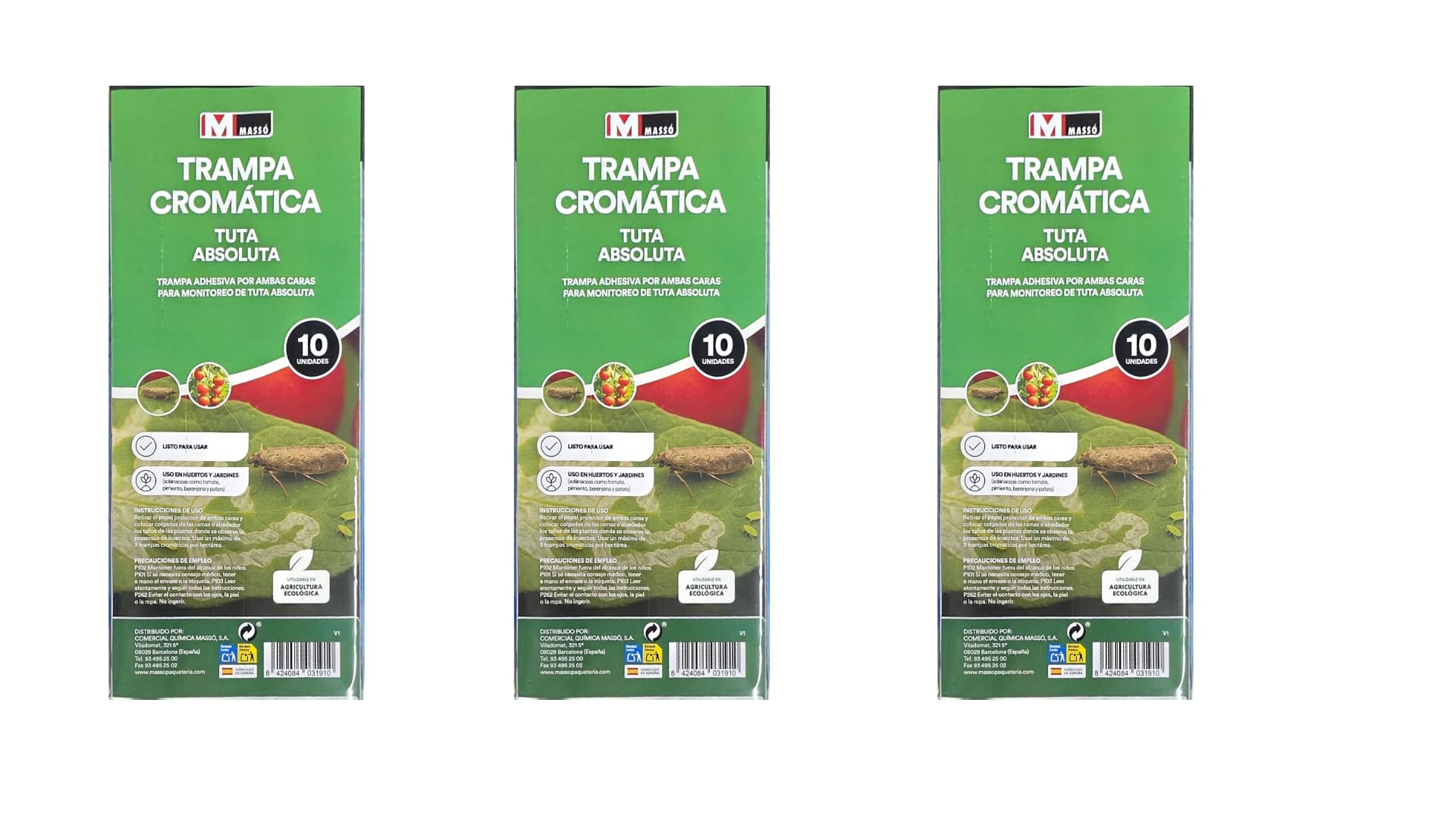 Pack 6 Unidades 10 trampas cromatica para la Tuta Absoluta, sin insecticida. Uso en huertos y Jardines. Trampa Adhesiva por ambas Caras. Apto en Agricultura ecologica.
