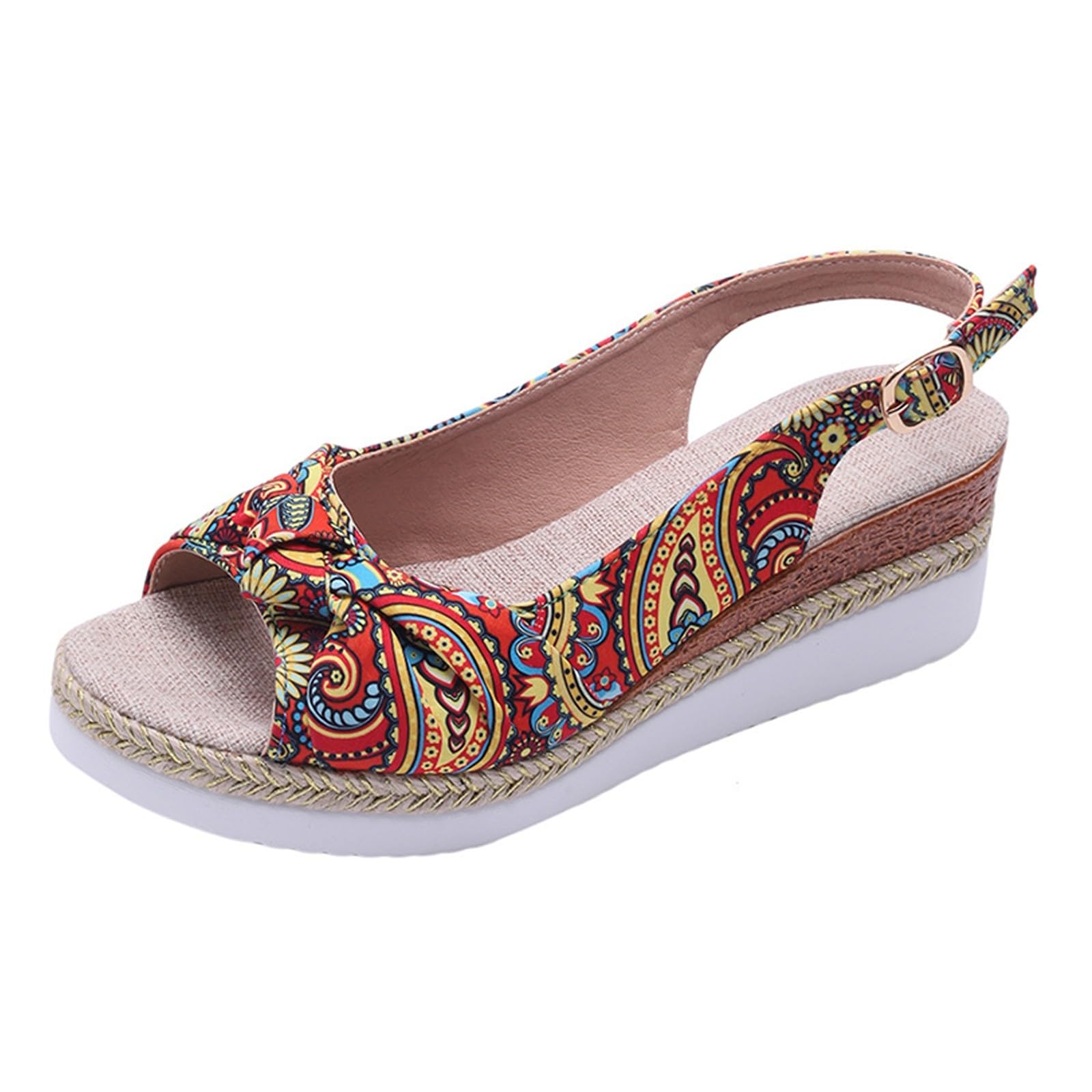 Espadrilles Compensées Femme, Compensees Sandales Pied Large Talon Compensé Nu Pieds Vintage Sandale Espadrille Femmes Boheme Chaussures Sandalette Ete Chaussure pour Vacances Mariage