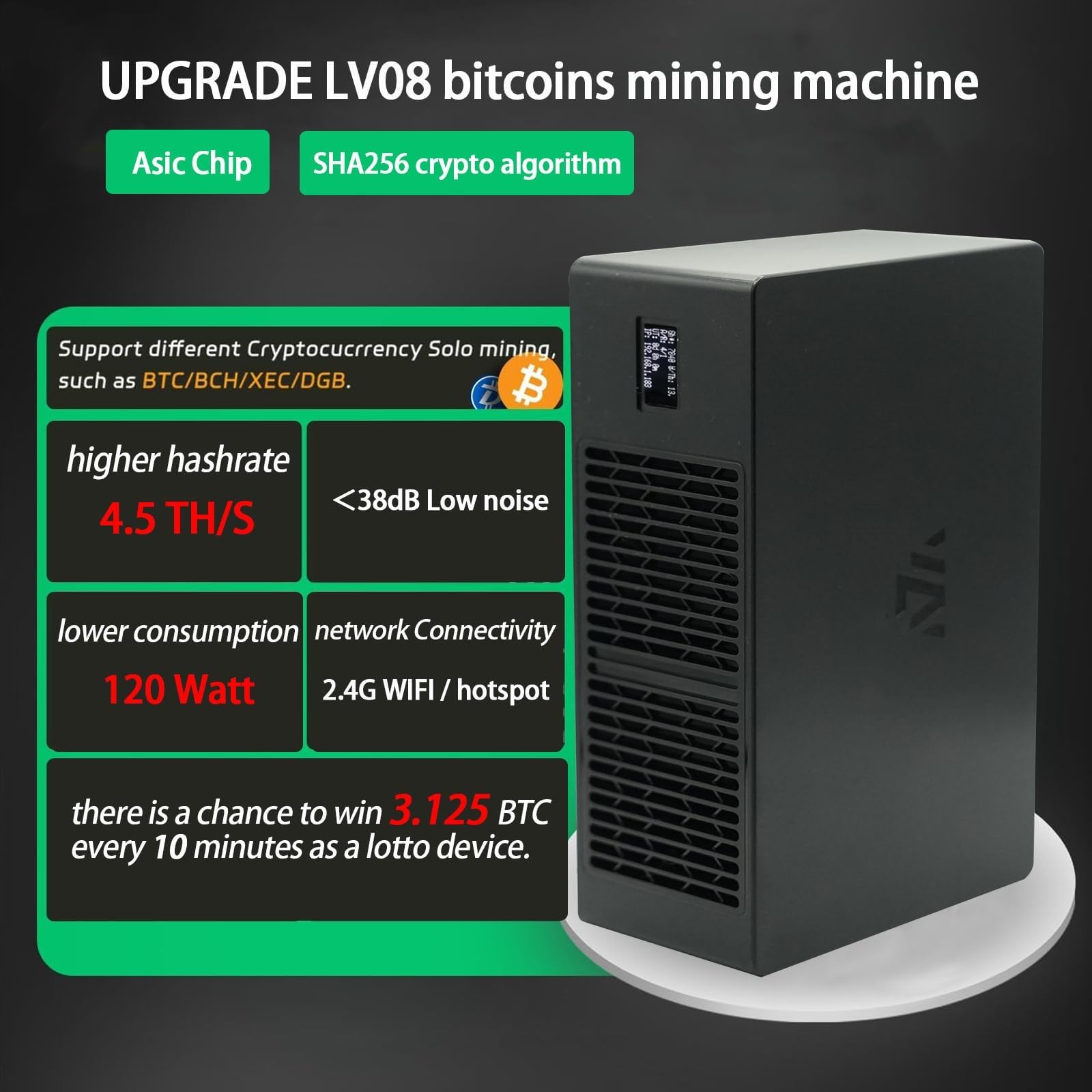 Amazon.com: Bitcoins Miner Machine Lotto Mining Device 4.5TH/S WiFi SHA-256  Asic Chip BM1366 Portable V8 Micro Silent Cryptocurrency Home Use :  Electronics