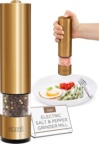 Eparé molinillo de sal o pimienta, molinillos de cerámica ajustable para sales de mar rosa del Himalaya y granos de pimienta negra. Mezclador de