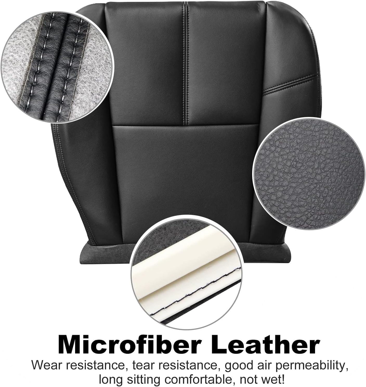 GXARTS Driver or Passenger Side Bottom Replacement Leather Seat Cover Black Compatible with Chevy Avalanche Silverado Suburban Tahoe GMC Sierra Yukon 2007 2008 2009 2010 2012 2013 2014