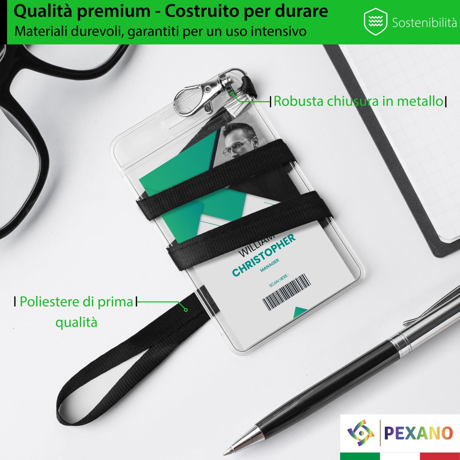 Laccetti Porta Badge Nero x100 Lanyard Clip Card Holder Id Keychain