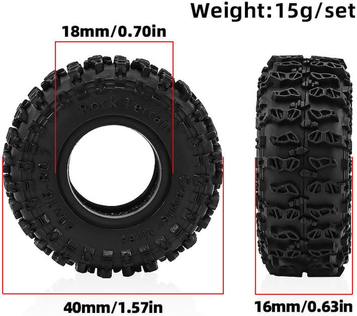 0.7 RC Crawler Tires OD 1.57" 1/30 Super Soft Rubber All Terrain Tyres For 1:30 1/32 Rock Mud Crawler Car Axial SCX30 Upgrades Parts 0.7" inch Beadlock Wheels Rims 4PCS
