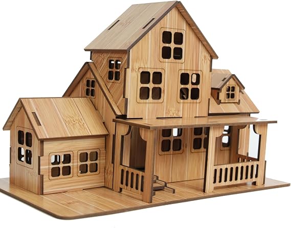 Amazon.com: Wooden 3D Puzzles for Adults Log Cabin DIY Wood Miniature ...
