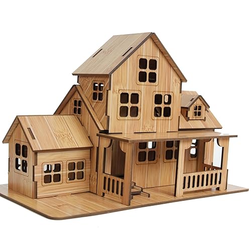 Wooden 3D Puzzles for Adults Log Cabin DIY Wood Miniature