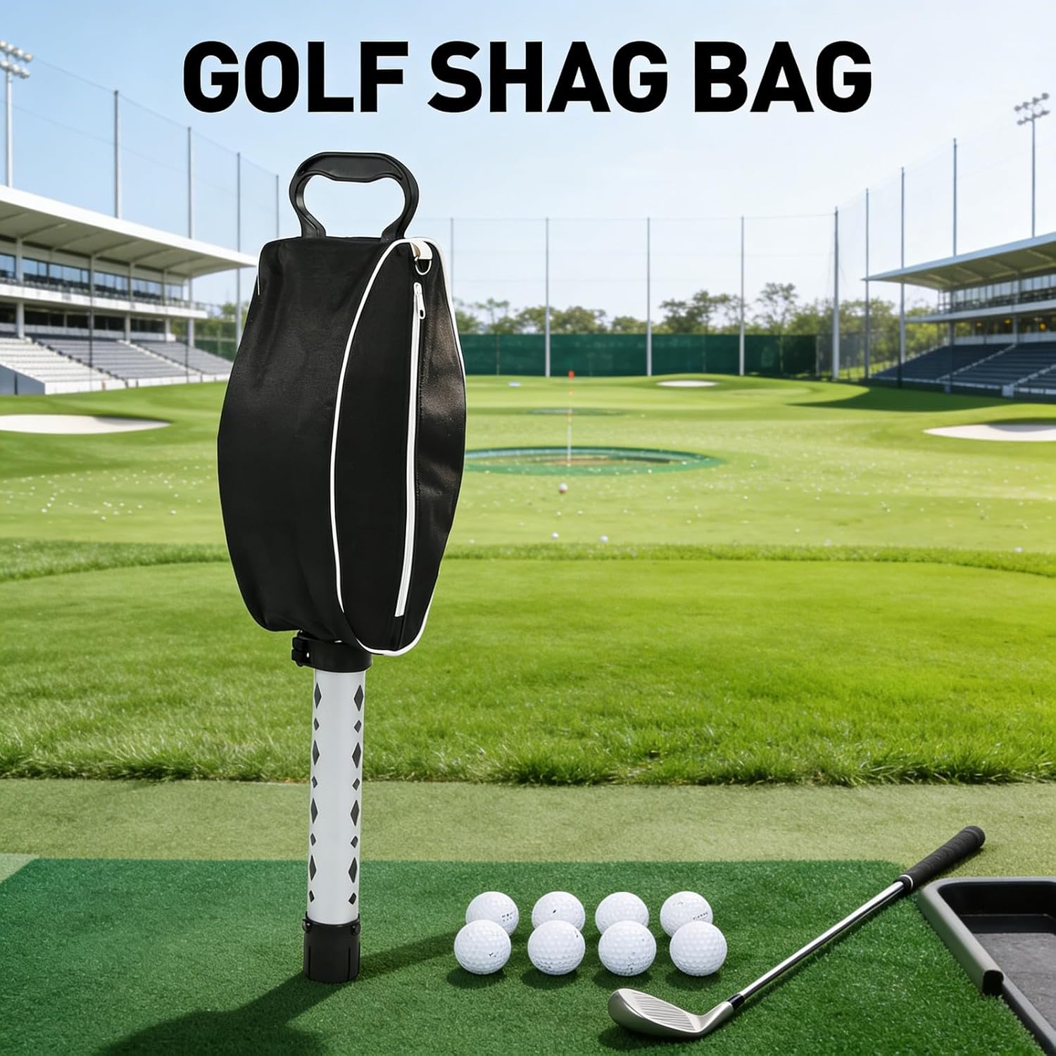 Telescopic Aluminum Golf Ball Retriever, Shag Bag, 80 Ball Capacity - Adjustable Height, Waterproof Nylon, No - Bend Pickup