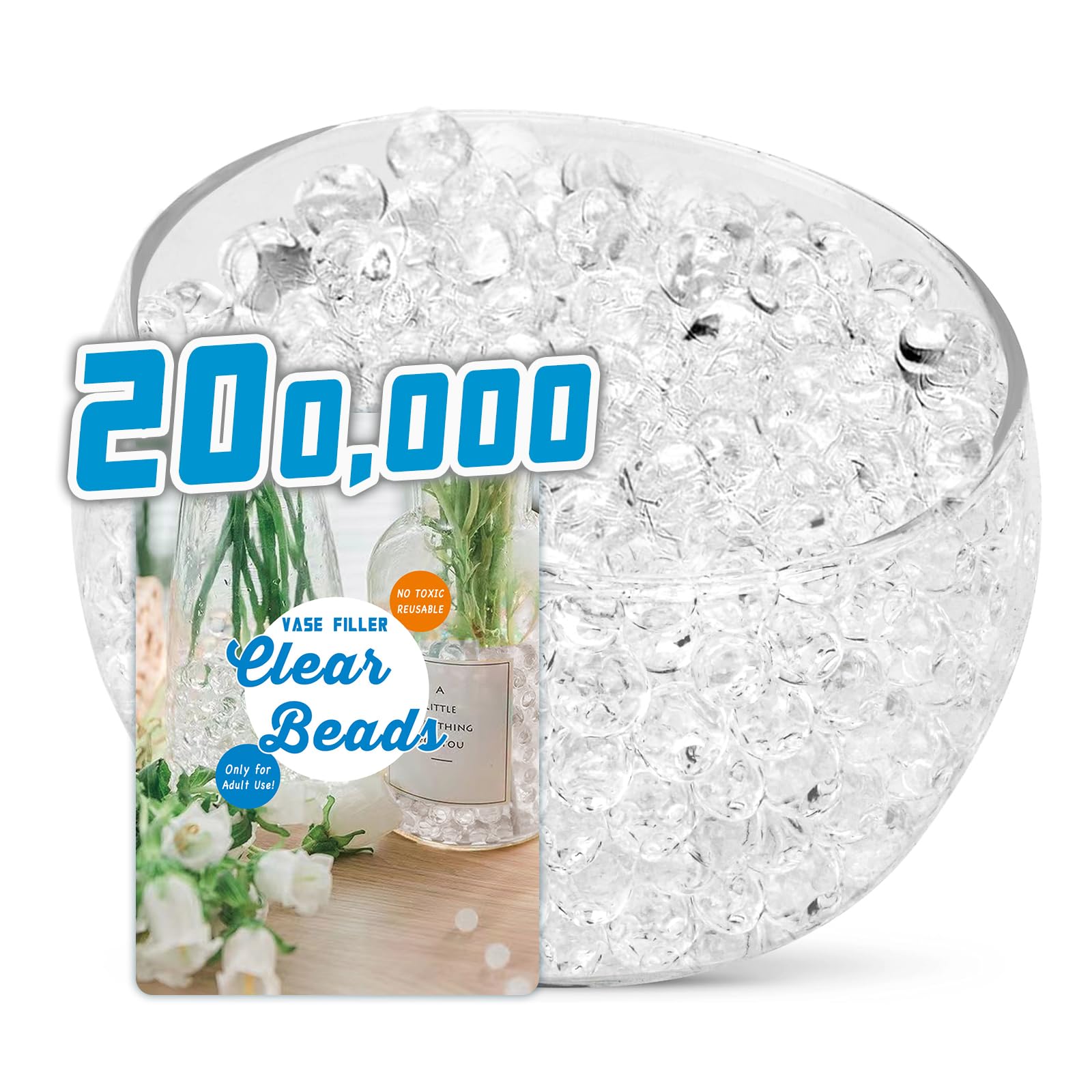 200,000 Clear Water Gel Beads for Centerpieces, Tansparent Vase Filler for Floating Candle, Christmas Decoration, Wedding Centerpiece, Floral Decorations, Soilless Planting