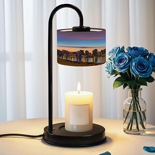 Candle Warmer Lamp with Timer San Diego Downtown Skyline Palm Tree Dawn Dimmable Wax Warmer with 4 Bulbs for Jar Candles Women Birthday Gifts House Warming New Home Decor