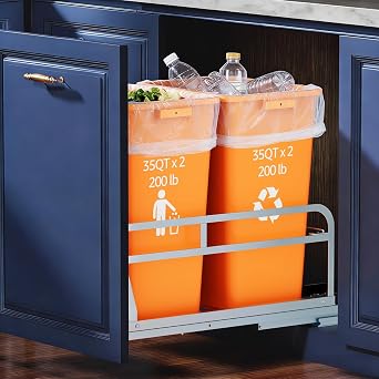 Double Pull Out Trash Can Under Cabinet, Heavy Duty Steel Frame