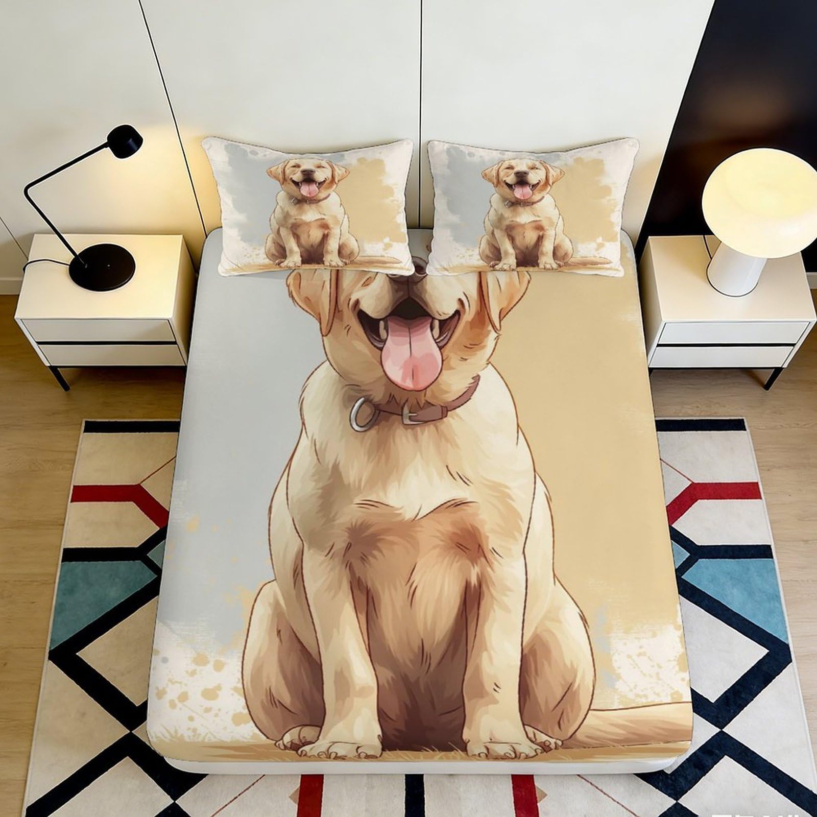 Pnayamiorkfel Style-7 3D Printed Labrador Puppy Fitted Sheet Microfiber Soft Non-Slip Bed Cover Cartoon Dog Mattress Protector For Bedroom 90X200x25cm