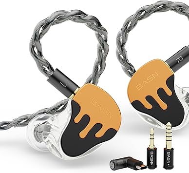 BASN BmasterX Type-C in Ear Audio Monitor, Hybrid 6 Drivers IEM Earphones with Crystal Clear Sound, Detachable Cable Plus Carrying Case Fit Kit for Musician, Stage, Studio Amber Orange