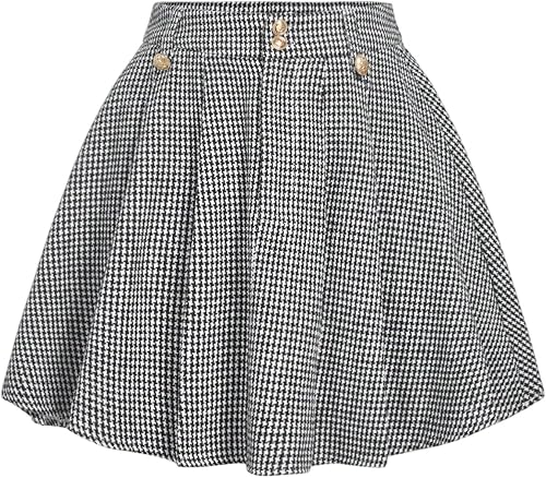 MakeMeChic Women's Houndstooth Plaid Pleated Mini Skirt A Line Y2K Preppy Skirts
