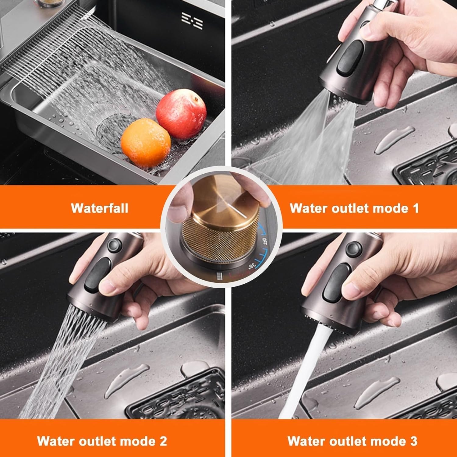 Fregadero de Cocina Negro con Grifo Tipo Cascada, lavavajillas de Acero Inoxidable, Grande, para Restaurante, Accesorios completos (tamaño: 75 x 45 cm)