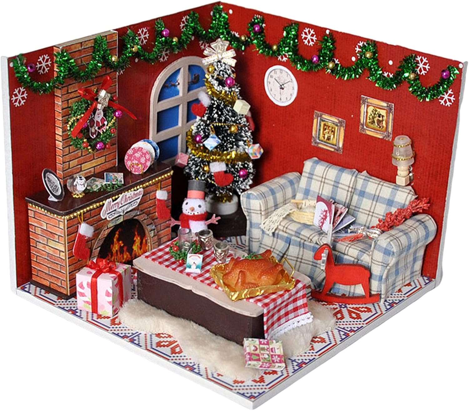 NC DIY Miniature Dollhouse Kit, Wooden Mini Doll House Furniture Toys, Romantic Artwork Gift with Led Light for Christmas Home Decoration