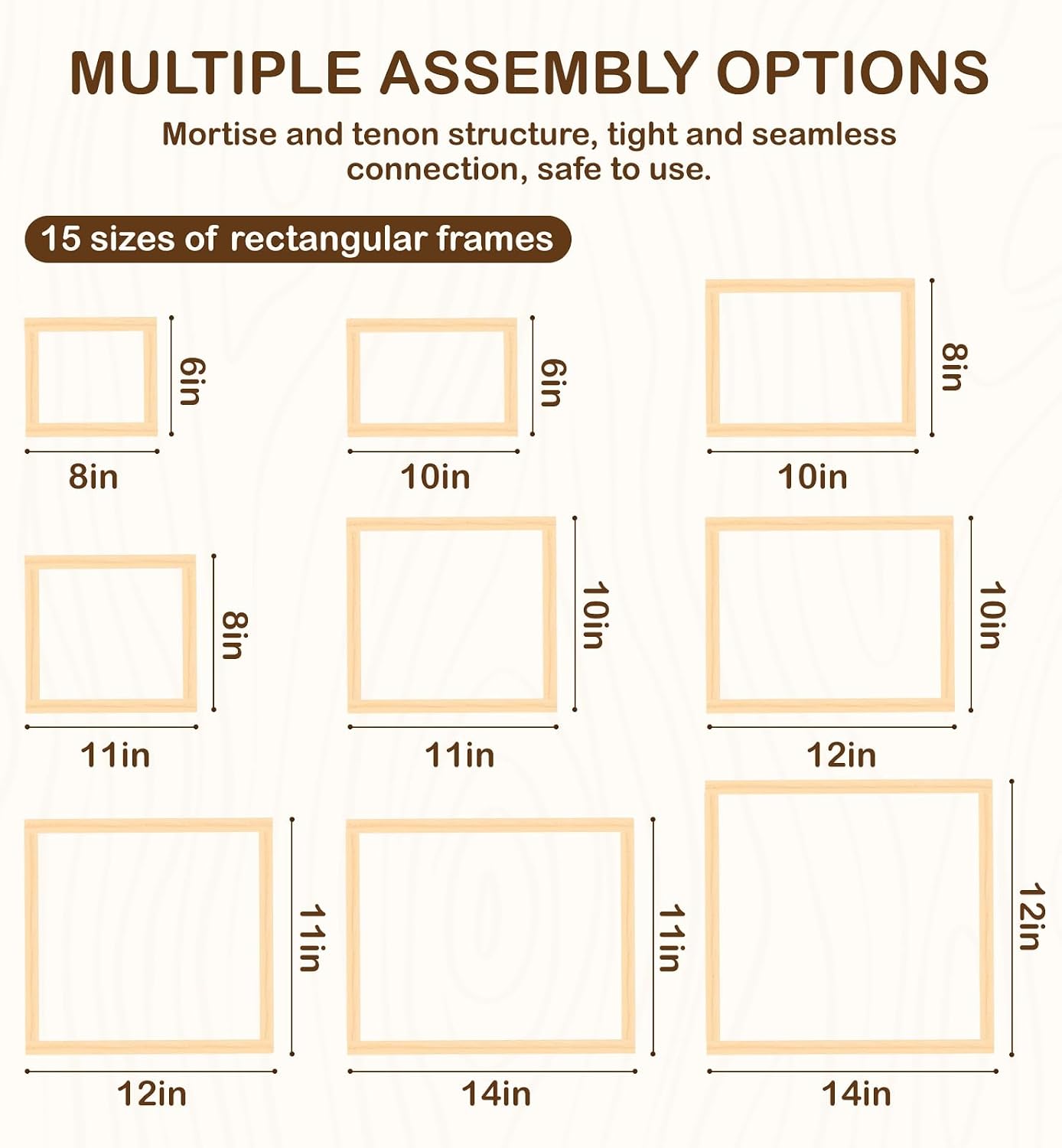 Needlepoint Stretcher Bars for Needlework, 12 Pcs Adjustable Multi-Size Wooden Frame Kit (8/10/11/12/14/16 Inch) with Hammer & Tack Remover for Embroidery, Cross Stitch, Canvas Splicing, DIY Craft Art