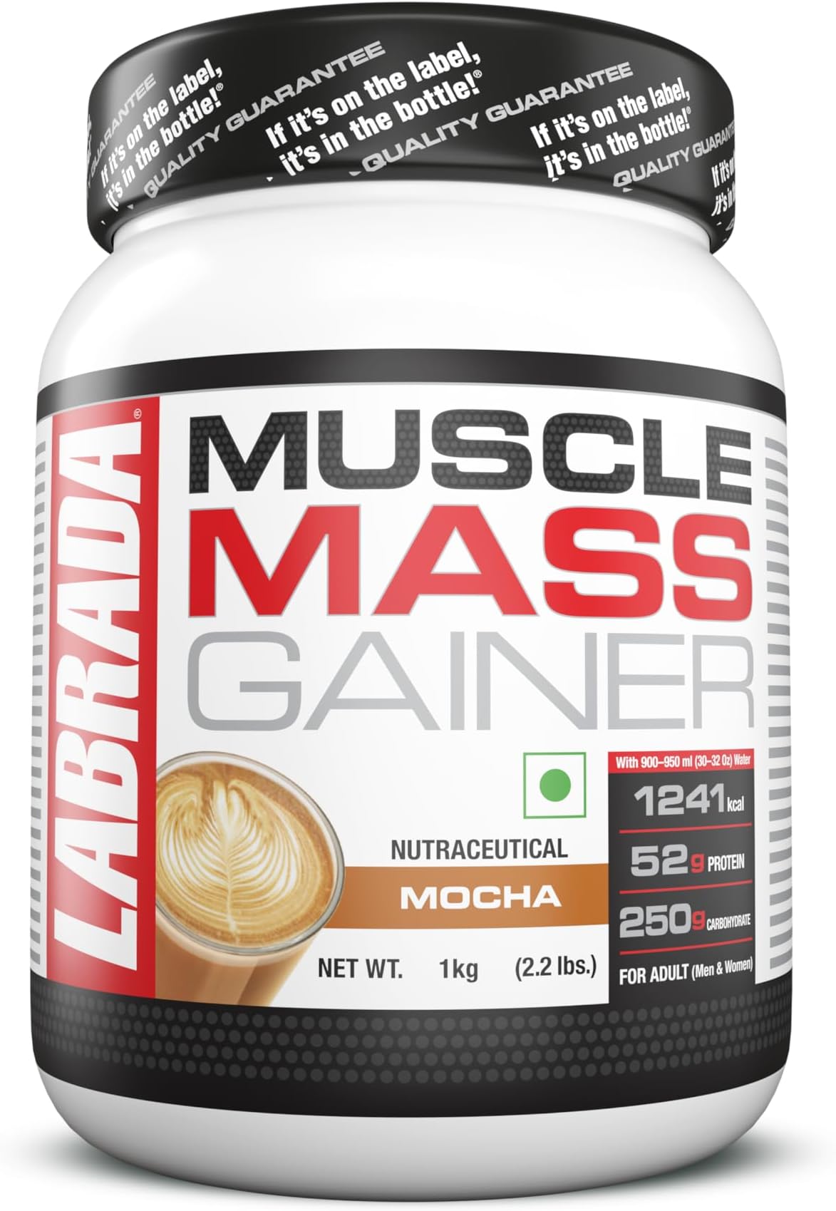 Labrada Muscle Mass Gainer Powder (Post-Workout, 1272 Kcal, 53G Protein, 257G Carbs, 1G Creatine, 500Mg L-Glutamine) - 2.2 Lbs (1Kg) (Mocha)