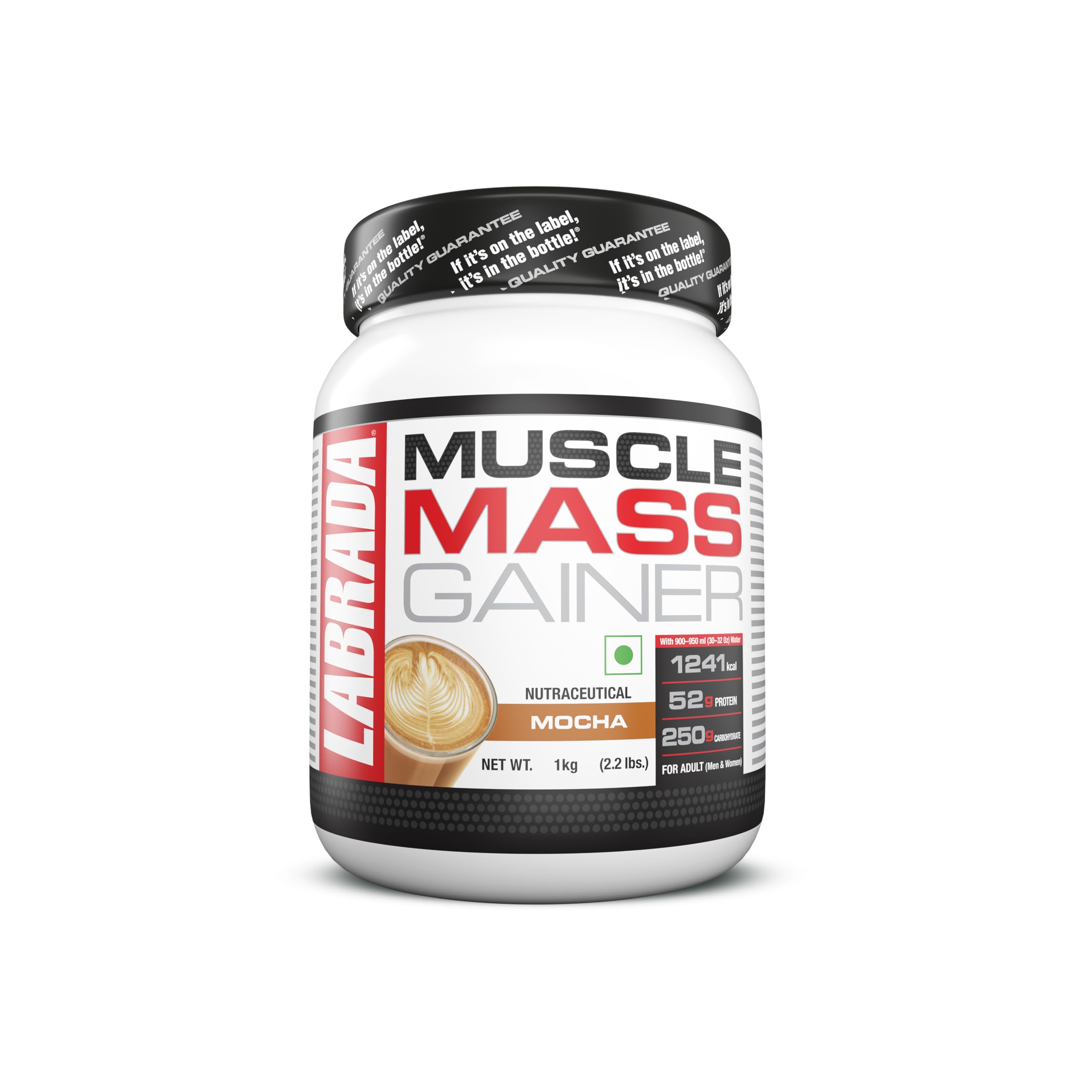 Labrada Muscle Mass Gainer Powder (Post-Workout, 1272 Kcal, 53G Protein, 257G Carbs, 1G Creatine, 500Mg L-Glutamine) - 2.2 Lbs (1Kg) (Mocha)