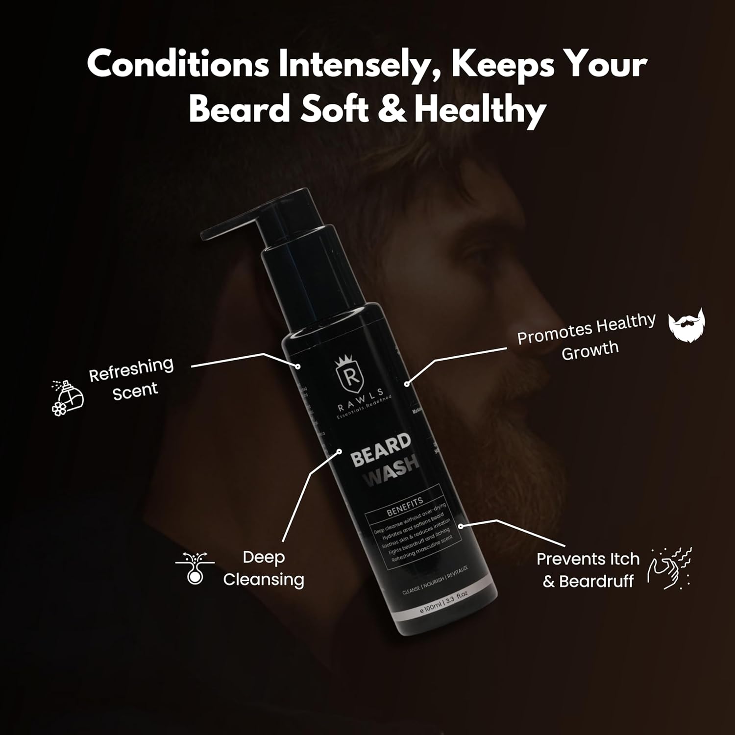RAWLS Beard Wash Shampoo for Men - 100ml | Nourishing Beard Cleaner with Tea Tree, Coconut & Aqua | Promotes Beard Growth & Keeps Beard Fresh RAWLS Beard Wash Shampoo for Men - 100ml | Nourishing Beard Cleaner with Tea Tree, Coconut & Aqua | Promotes Beard Growth & Keeps Beard Fresh