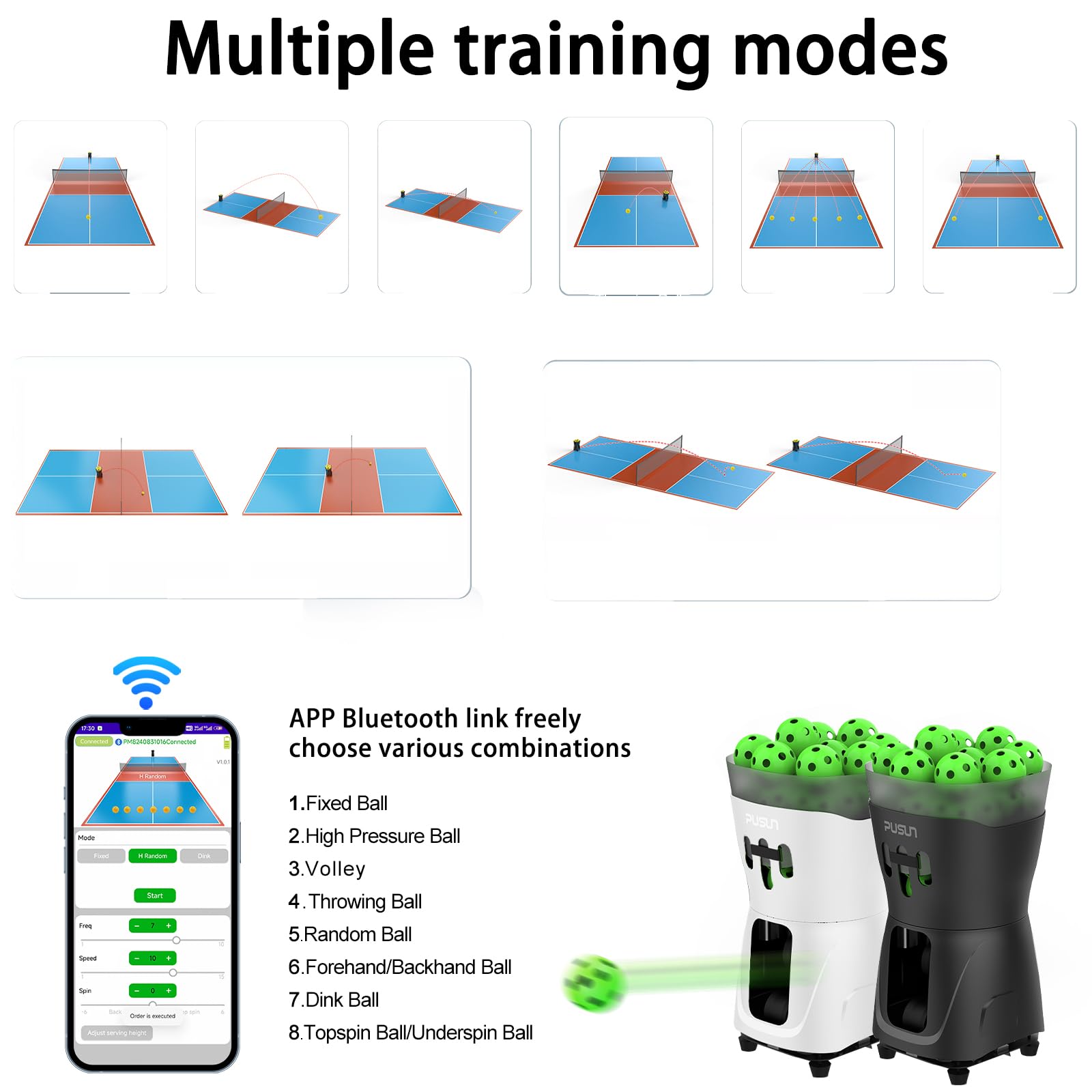 PP Mini PRO Tragbare Pickleball-Maschine, leicht und kompakt, perfekt für Training und Übung auf dem Platz, inklusive Fernbedienung, kann 45 + Pickleball-Bälle aufnehmen