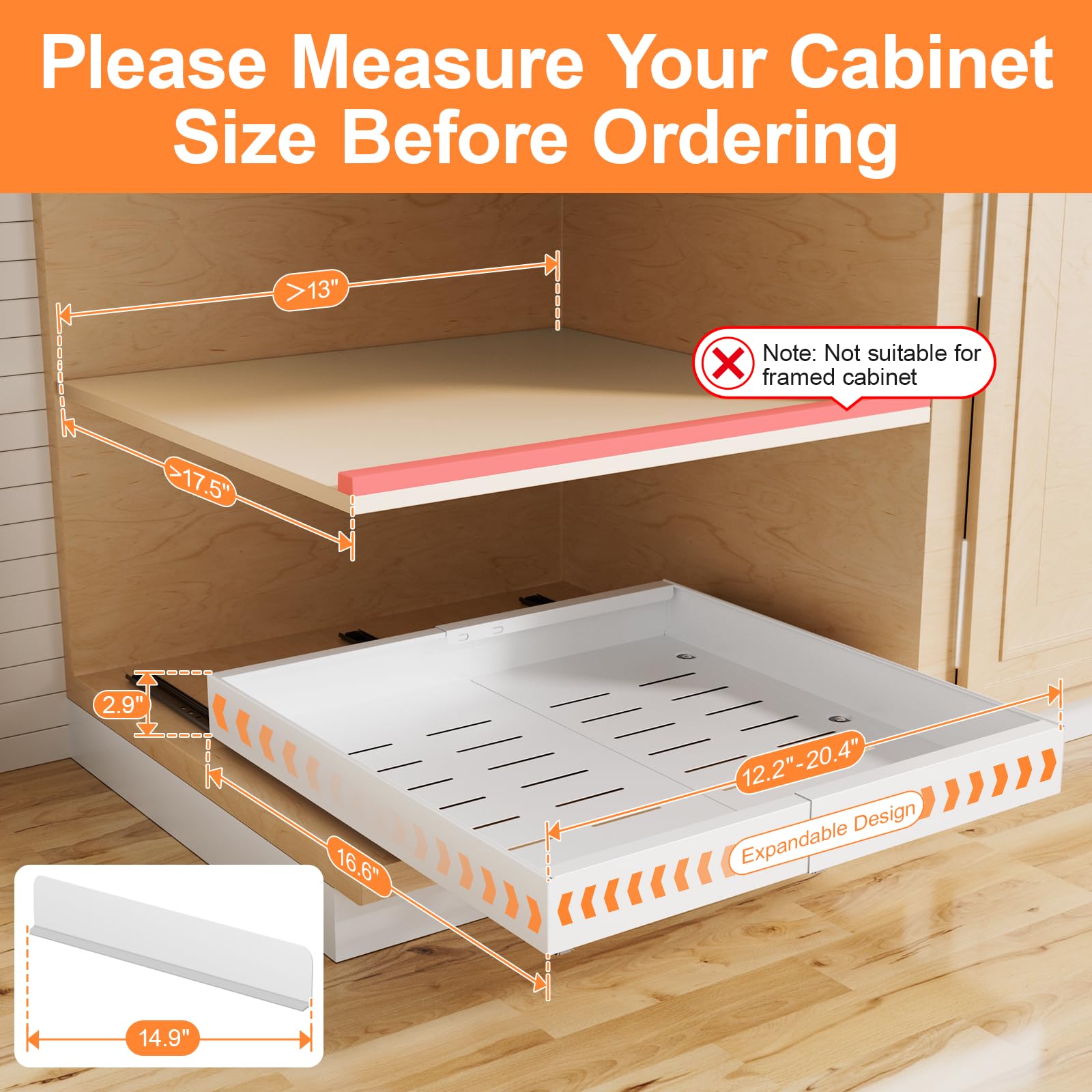 YJHome Cassetto da cucina espandibile con divisorio, profondità 42 cm e 32 – 52 cm di larghezza, organizer da cucina, organizzatore pantry, bianco, 2 pezzi