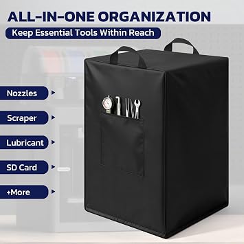 3D Printer Dust Cover for Bambu Lab P1S/P1P/P2S+AMS, 420D Oxford Fabric Printer Cover with Side Tool Pocket & Drawstring Bottom, Water-Resistant Indoor Storage Cover, Black