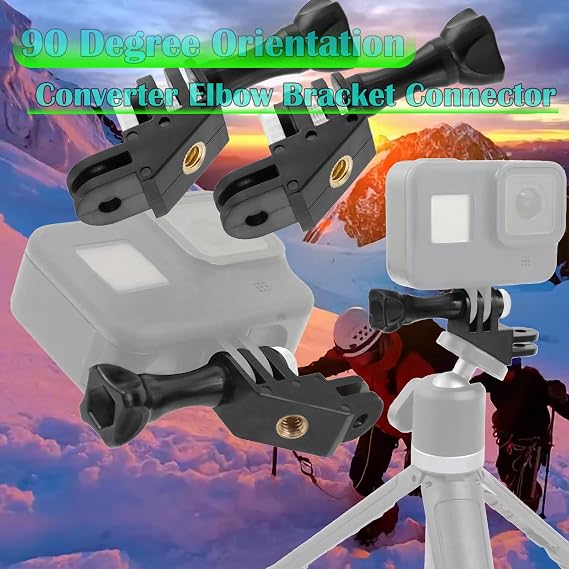 2-Pack Camera Screw Vertical Bracket Adapter, 90 Degree Orientation Converter Elbow Bracket Connector for GoPro Hero Series, Compatible with Insta360, SJCAM, DJI, Xiaomi Yi, Gitup