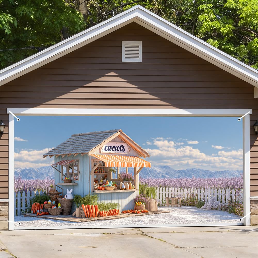 Easter Garage Door Decorations 6 x 13 ft, Carrot Stand Cover