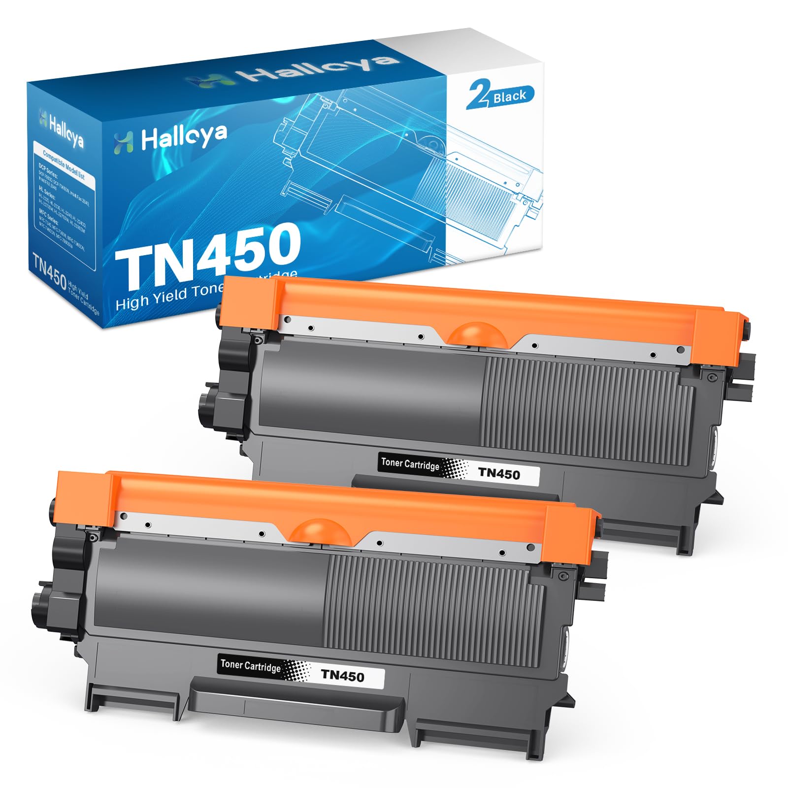 TN450 Lot de 2 cartouches de toner de rechange pour imprimante Brother TN450 TN420 TN-450 TN-420 pour Brother HL-2270DW HL-2280DW HL-2230 MFC-7360N MFC-7860DW DCP-7065DN Intellifax 2840 2940 Noir