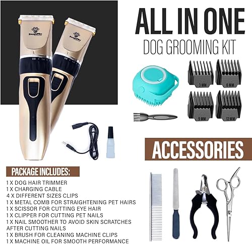 Miniatura 2 de Kit de aseo para perros en casa, afeitadoras y cortadoras recargables de bajo ruido para gatos y perros para aseo de cabello grueso, cortaúñas