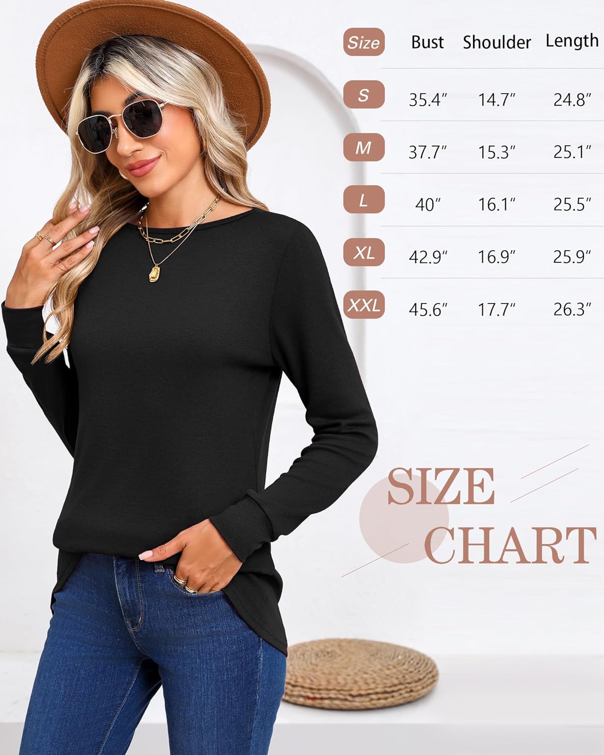 Huukeay 3 Pack Women's Long Sleeve Shirts 95% Cotton Boat Neck Sweatshirt Basic Tunic Top Loose Fit Outfit Wear with Leggings - Image 6