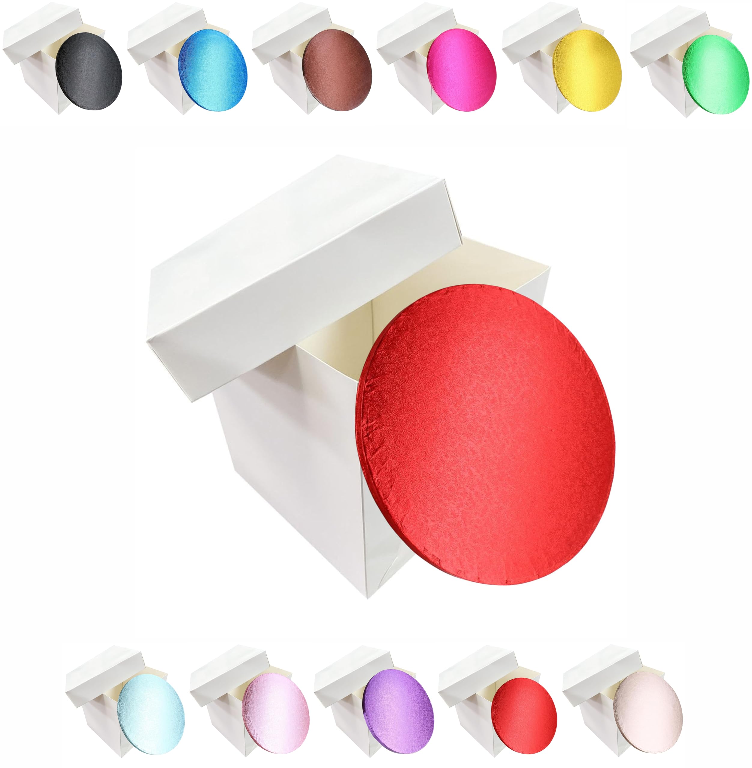 LARRYROO Tall White Extra Deep Cake Box + Lid & Round Colour Cake Drum Board Combo Pack for High Celebration, Wedding, Birthday Cakes (Red, 10 Inch) โ image 1