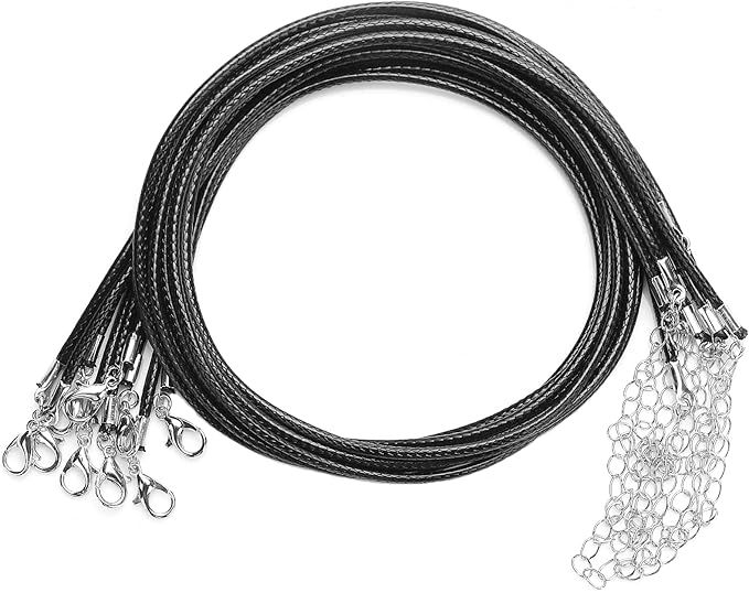 TIESOME Braided Leather Necklace 10pcs Waterproof Black Woven Rope Chain with Lobster Claw Clasp (2mm, 45cm)