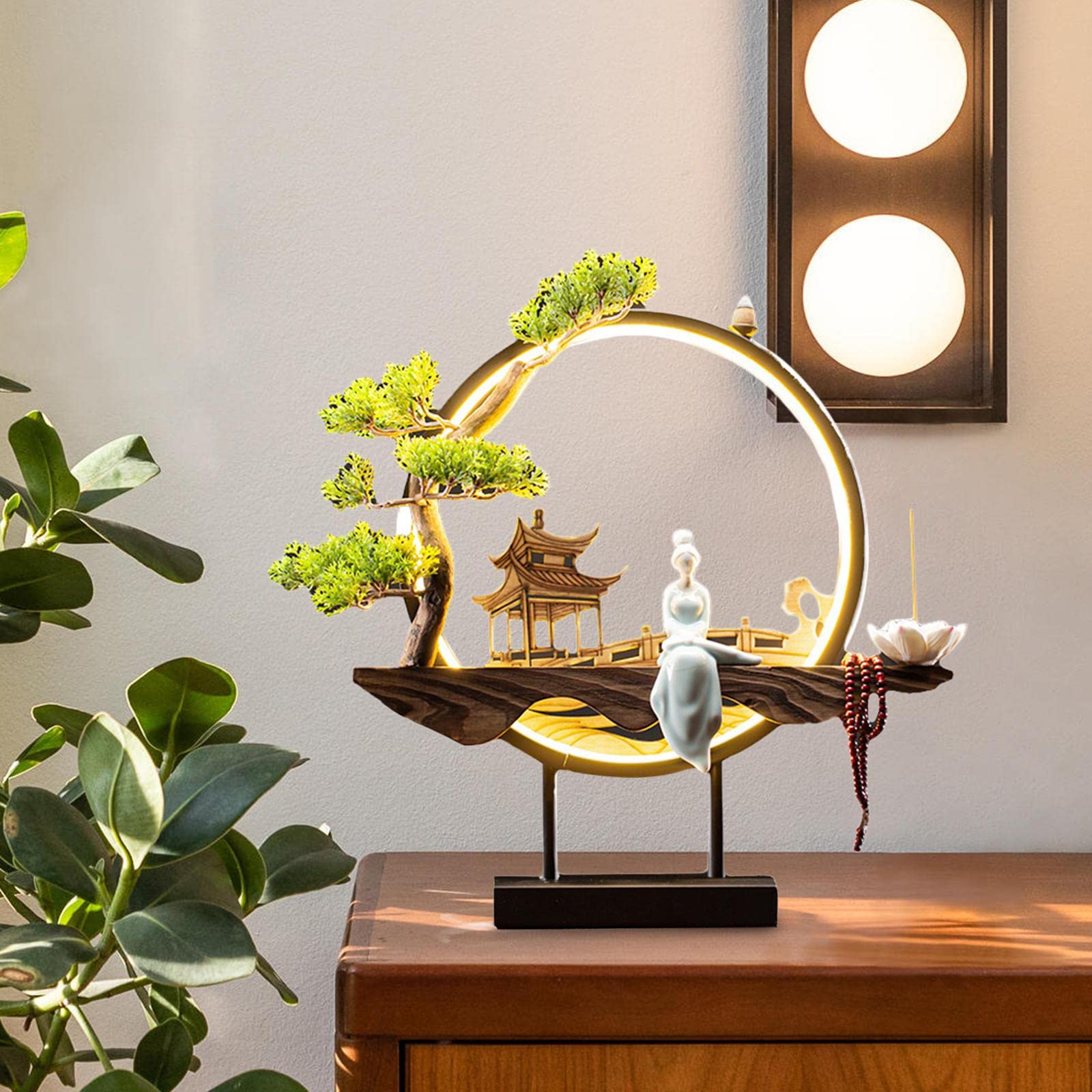 perfk LED-Lampe Rückfluss-Räucherstäbchen-Brenner im traditionellen chinesischen Stil, Figur, Rückfluss-Brunnen, Landschaftsdekor, Handwerk, Stil I