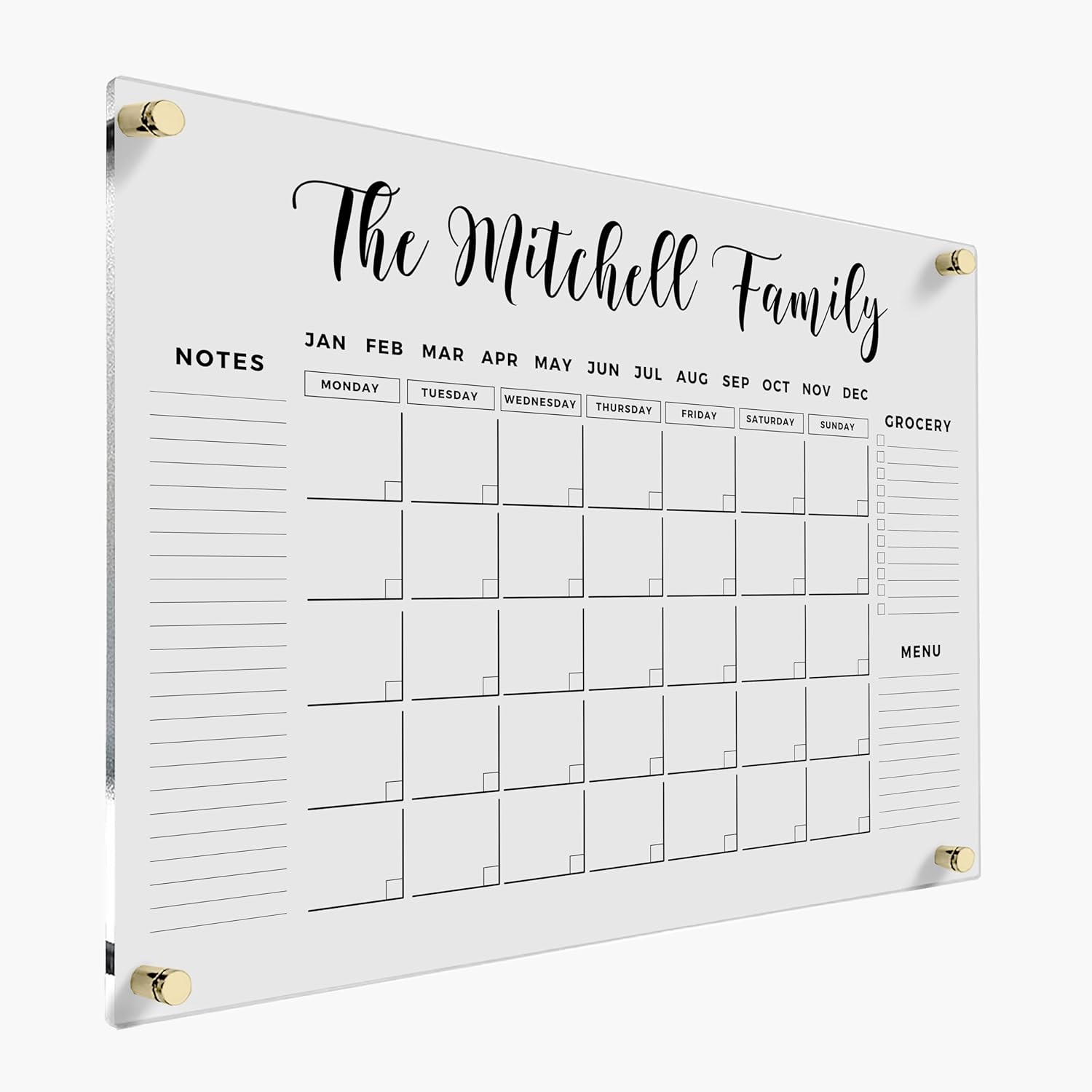 PERSONALIZED Acrylic Family Calendar 2026 Monthly Calendar Monthly and Weekly Wall Calendar 2026 with Marker Note Board