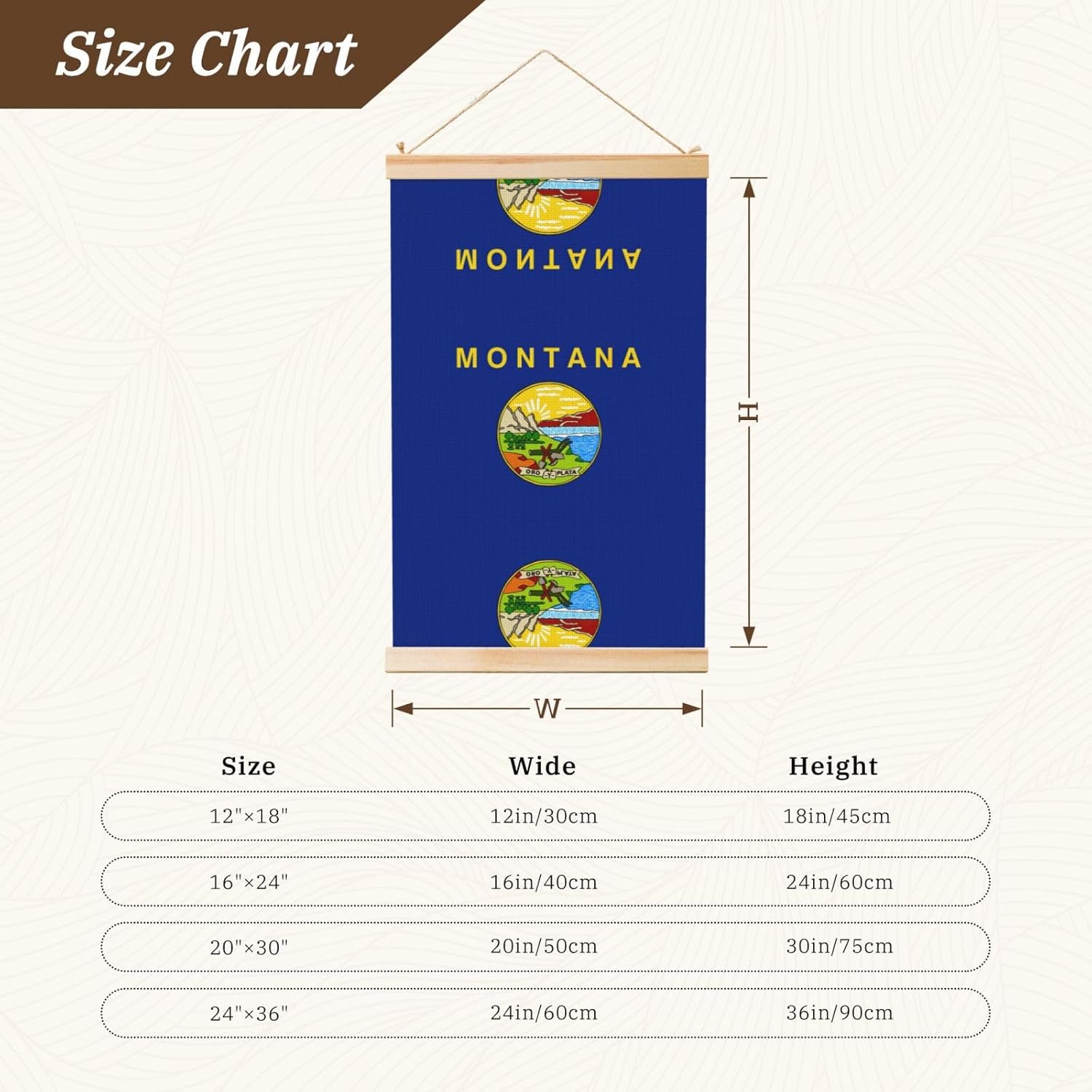 Montana State Flag Print Poster Hanger,Hanging Poster, Poster Frame,Wood Poster Hanger, For Wall Hanging