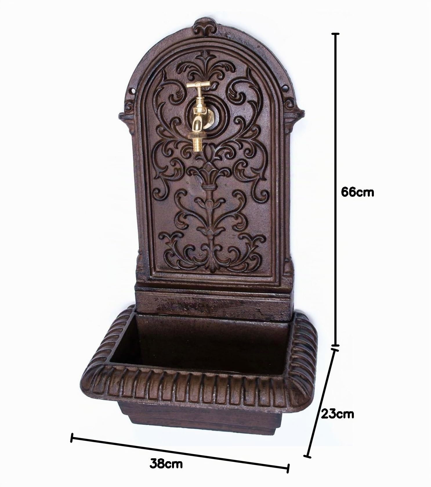 Brunnen 66cm Waschbecken Eisen Braun Wandbrunnen Garten antik Stil fountain