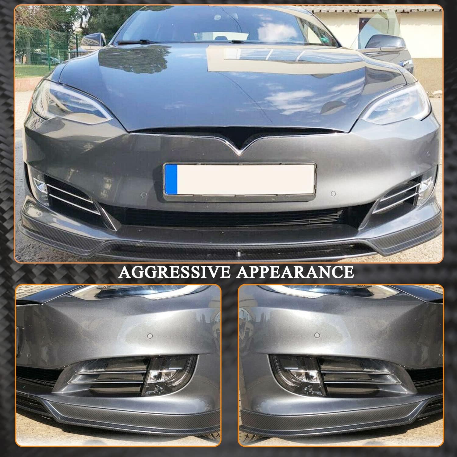 Carbon Fiber Front Lip Fits for Tesla Model S 70D P85D 90D Sedan 4-Door 2016-2020 Factory Outlet Front Bumper Lip Chin Spoiler Splitter Protector