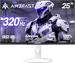 Amzfast 25 Zoll Gaming Monitor, 1920x1080 Full HD, 320Hz(DP), Fast IPS Panel, 0.5ms MPRT, Adaptive Sync, 8-bit, sRGB 120%, HDR, HDMI2.0&DP1.4, TÜV Rheinland, VESA 100x100, Weiß Bildschirm - AMZG25F6F