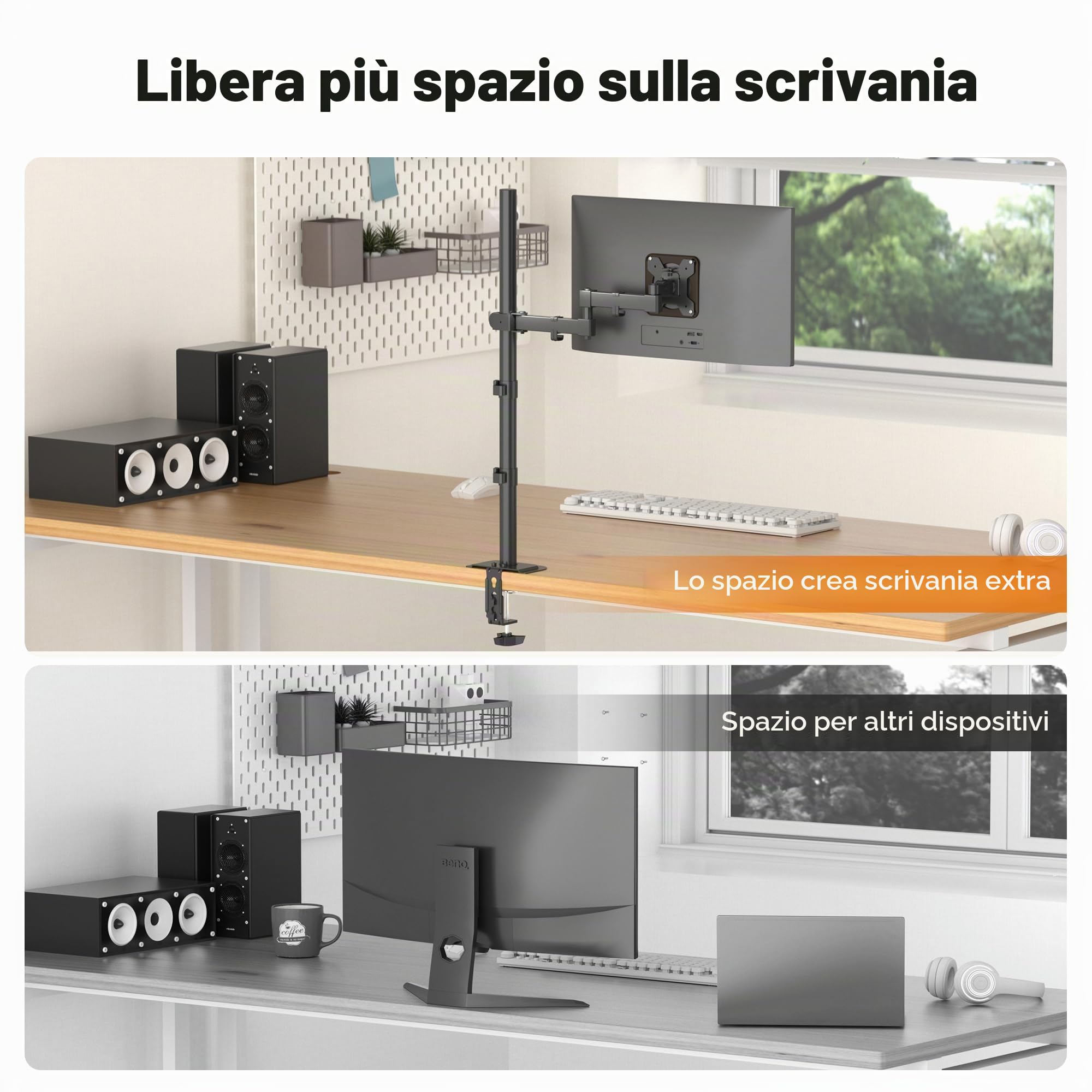 Bracwiser Supporto per braccio per monitor singolo completamente regolabile in altezza 800 mm di altezza per monitor schermo del computer 13 15 17 19 20 22 23 24 26 27 30 32 pollici VESA 75 100 MD7821
