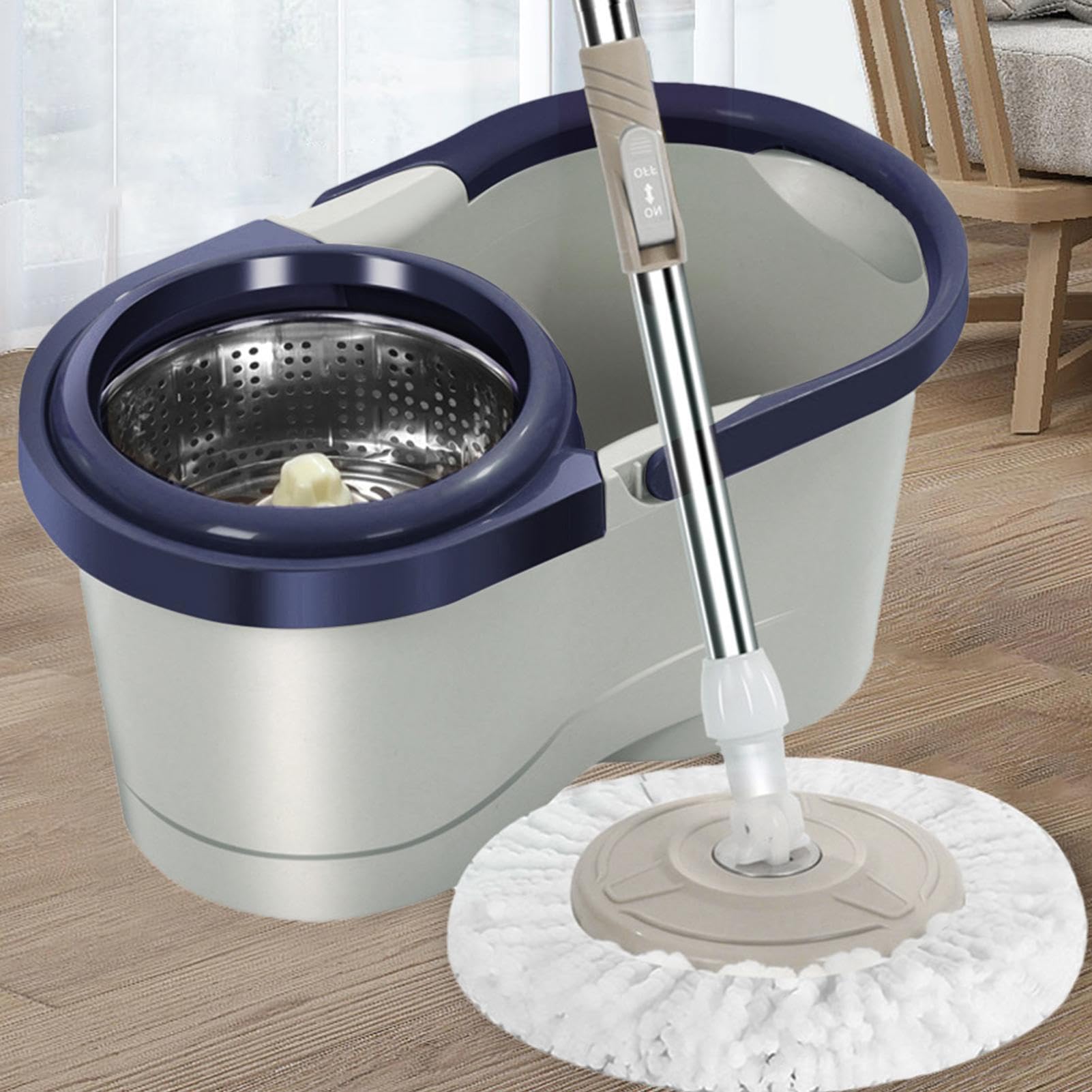 Rotativo con escurridor, giratorio de suelo, juego de cubos para escoba húmeda con rotación automática | Cubo con ruedas para fregonas para dormitorio, cocina, balcón, estudio, sala de estar