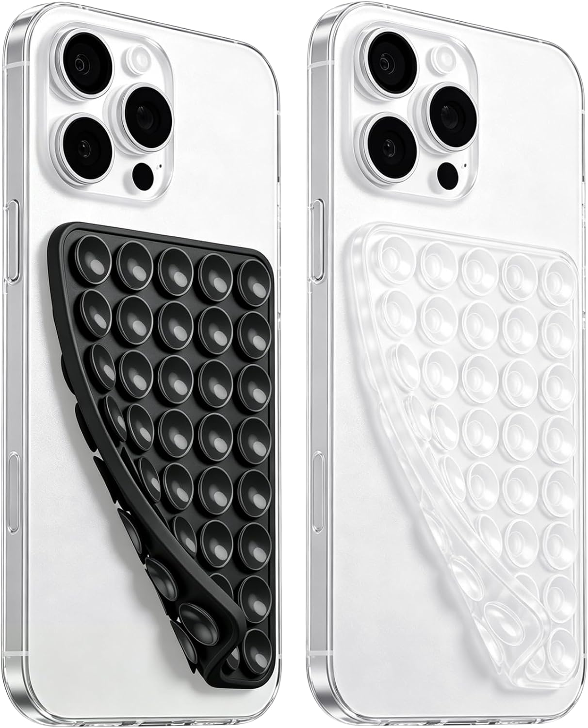 Anteel 2 Pack Silicone Suction Cup Phone Case Mount Double Sided, Non Slip Phone Accessories for CellPhone, Hands-Free Strong Grip Silicon Phone Holder for Selfies and Videos (Black&Translucent)