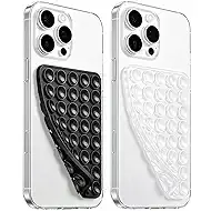 Anteel 2026 Upgraded 2 Pack Silicone Suction Cup Phone Case Mount Double Sided, Non Slip Phone Accessories, Hands-Free Strong Grip Silicon Phone Holder for Selfies and Videos (Black&Clear)