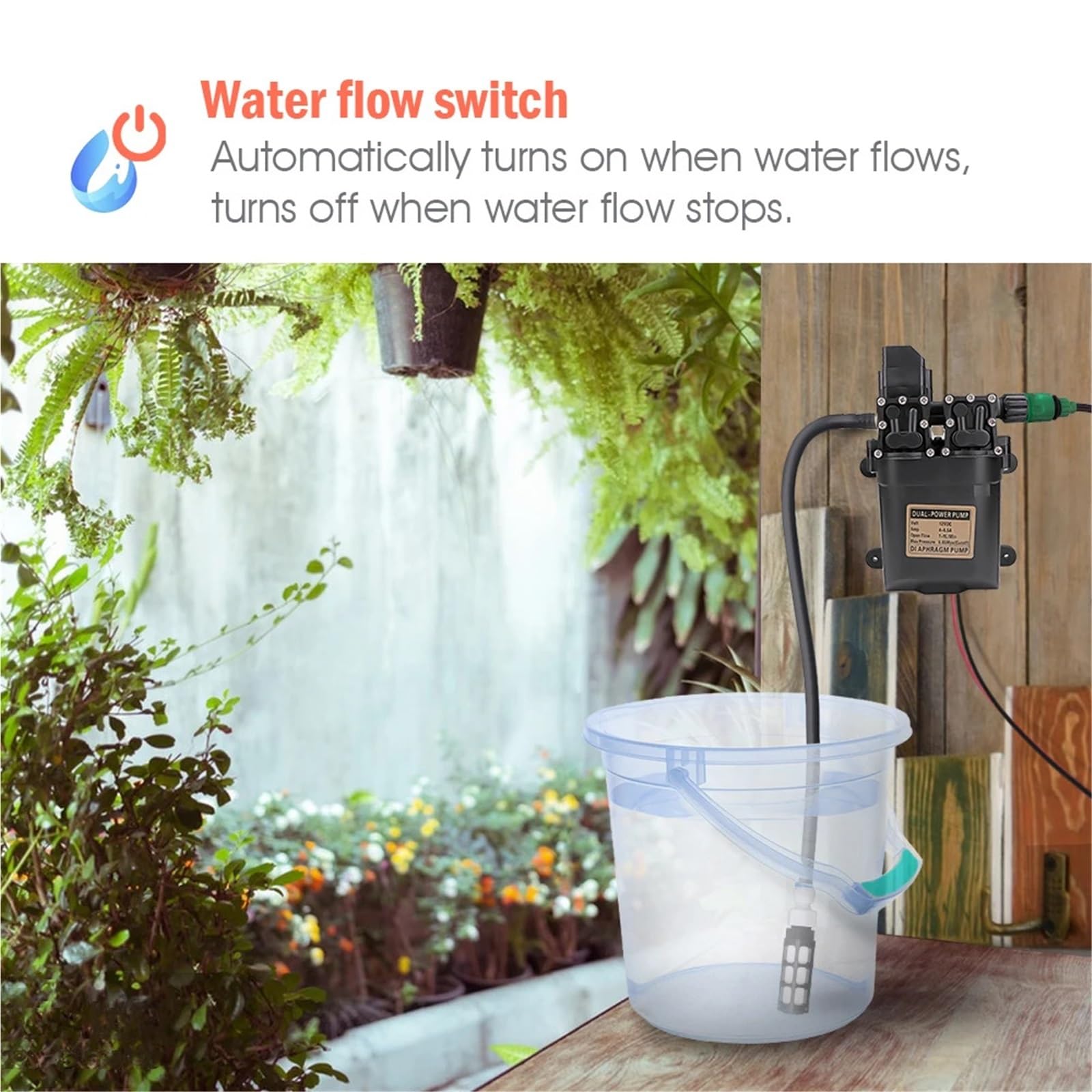 Bomba de Diafragma, Bomba de agua de diafragma autocebante de 12 V CC, presurizada, de 7 a 9 l/min, for jardín y agricultura, de alta presión con accionamiento automático.